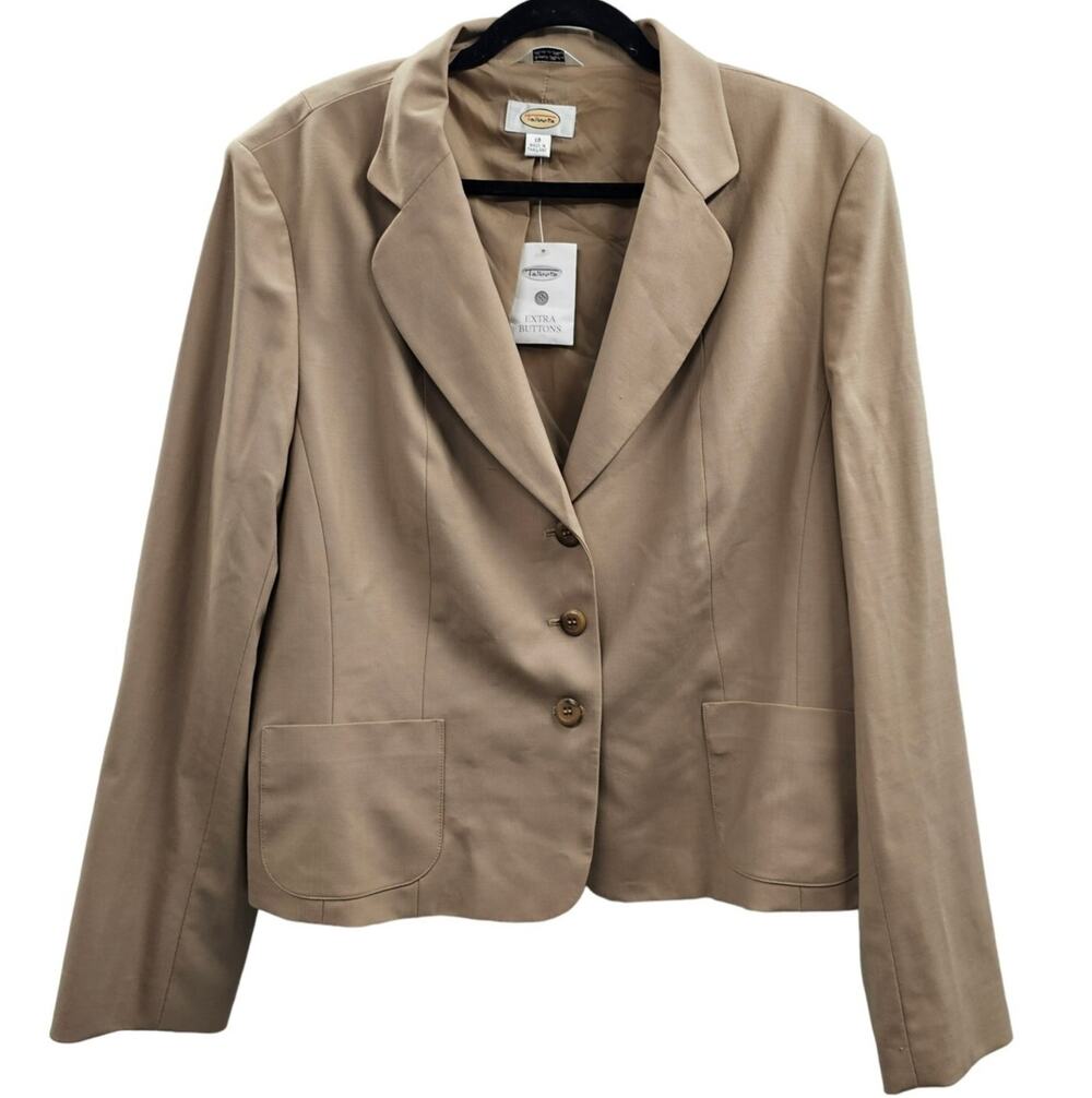 Talbots Womens Blazer Tan Khaki Wool Spandex Size 18